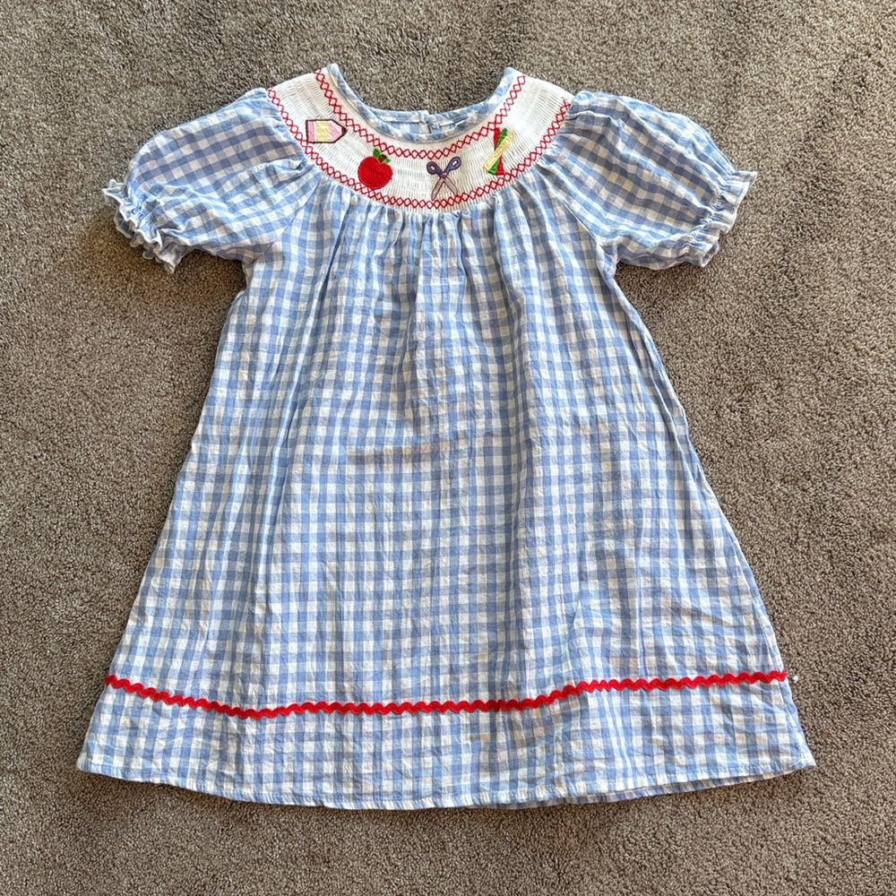 Back to School Dress- Blue Gingham Dress with smocked collared and Detailing